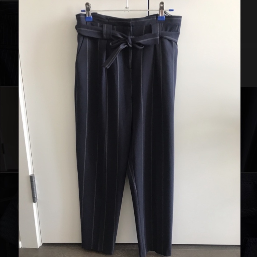 TOPSHOP Navy Striped Toe Waist Pants